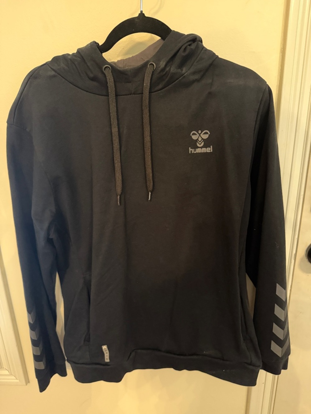 Hummel Men's Black Pullover Hoodie with Reflective Chevrons